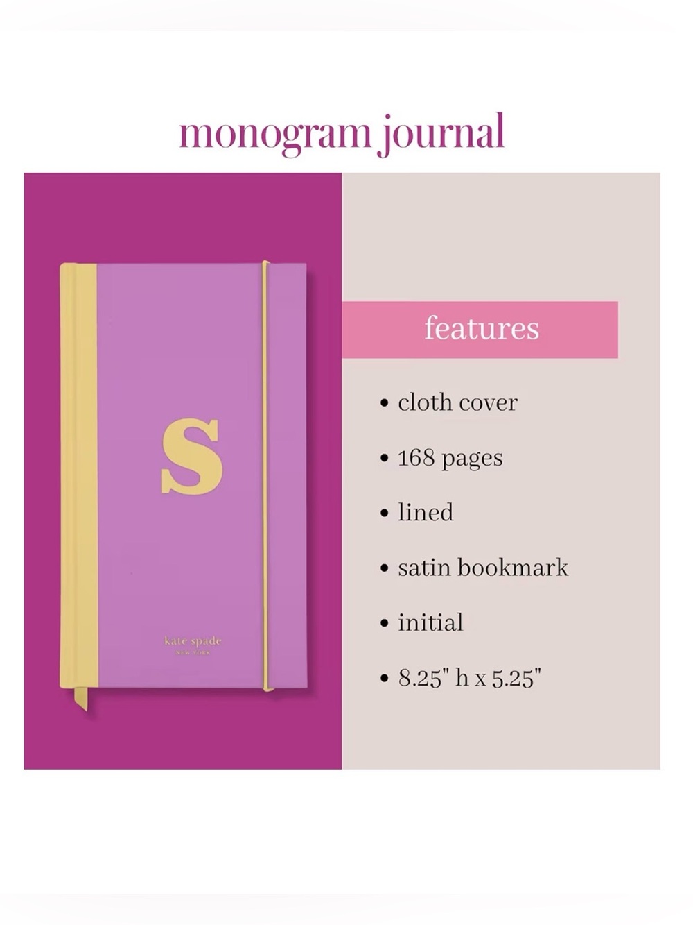 Kate Spade Just Mine Monogram “S” Cloth Hardcover Notebook Journal